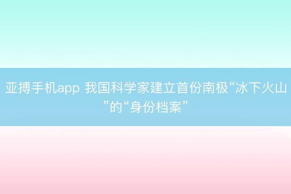 亚搏手机app 我国科学家建立首份南极“冰下火山”的“身份档案”