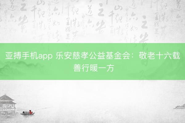 亚搏手机app 乐安慈孝公益基金会：敬老十六载 善行暖一方