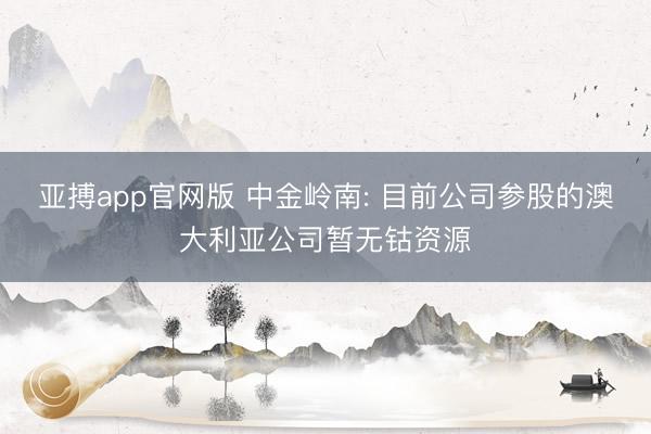 亚搏app官网版 中金岭南: 目前公司参股的澳大利亚公司暂无钴资源
