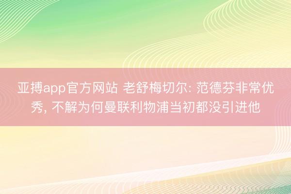 亚搏app官方网站 老舒梅切尔: 范德芬非常优秀， 不解为何曼联利物浦当初都没引进他
