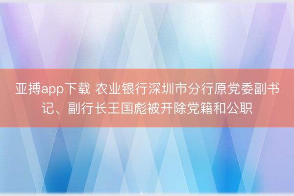 亚搏app下载 农业银行深圳市分行原党委副书记、副行长王国彪被开除党籍和公职