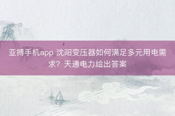 亚搏手机app 沈阳变压器如何满足多元用电需求？天通电力给出答案