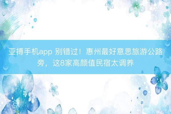 亚搏手机app 别错过!惠州最好意思旅游公路旁,这8家高颜值民宿太调养