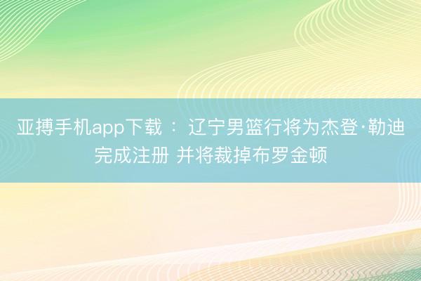 亚搏手机app下载 ：辽宁男篮行将为杰登·勒迪完成注册 并将裁掉布罗金顿