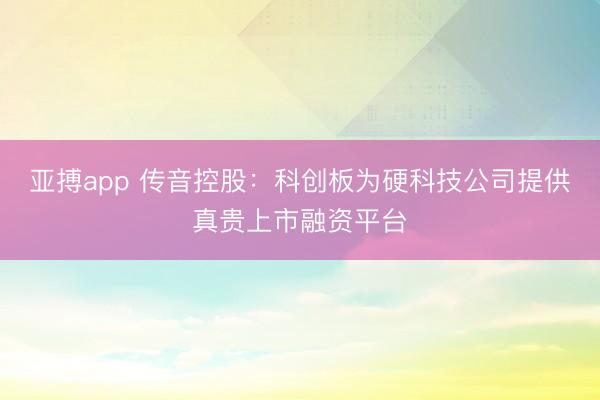 亚搏app 传音控股：科创板为硬科技公司提供真贵上市融资平台