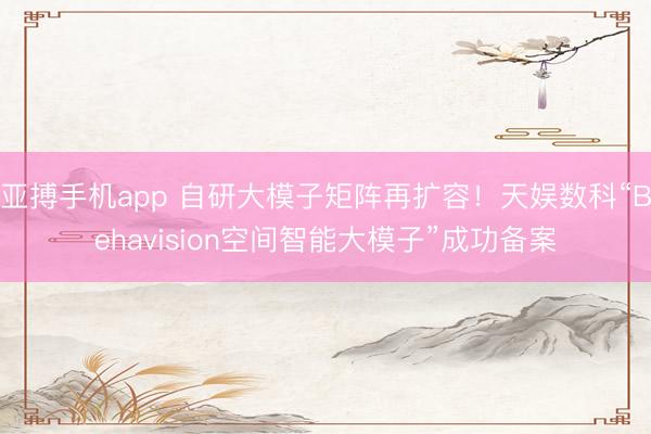 亚搏手机app 自研大模子矩阵再扩容！天娱数科“Behavision空间智能大模子”成功备案