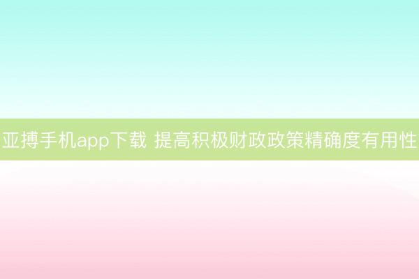 亚搏手机app下载 提高积极财政政策精确度有用性