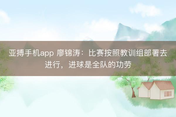 亚搏手机app 廖锦涛：比赛按照教训组部署去进行，进球是全队的功劳