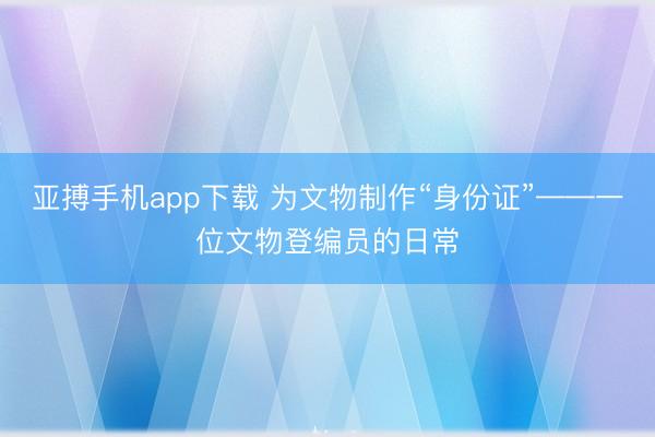 亚搏手机app下载 为文物制作“身份证”——一位文物登编员的日常