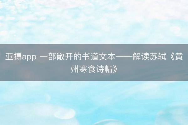 亚搏app 一部敞开的书道文本——解读苏轼《黄州寒食诗帖》