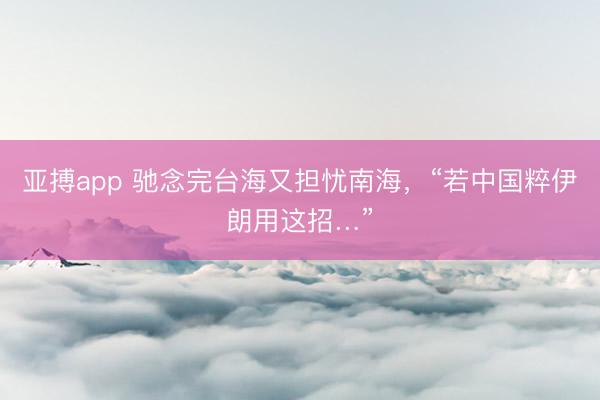 亚搏app 驰念完台海又担忧南海,“若中国粹伊朗用这招…”