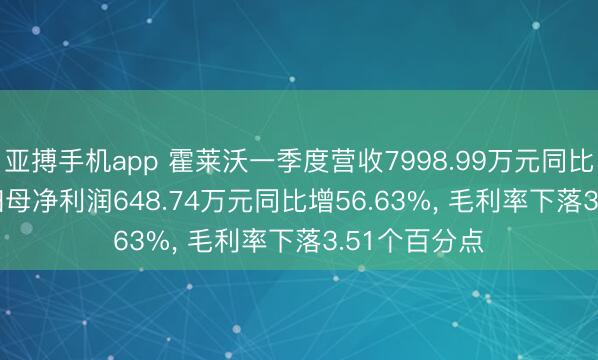 亚搏手机app 霍莱沃一季度营收7998.99万元同比增9.43%, 归母净利润648.74万元同比增56.63%, 毛利率下落3.51个百分点