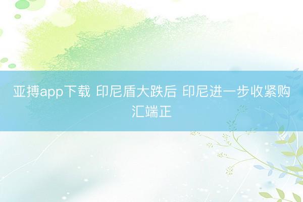 亚搏app下载 印尼盾大跌后 印尼进一步收紧购汇端正