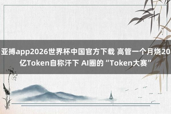 亚搏app2026世界杯中国官方下载 高管一个月烧20亿Token自称汗下 AI圈的“Token大赛”