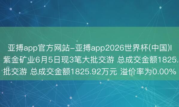 亚搏app官方网站-亚搏app2026世界杯(中国)IOS/Android官方下载 紫金矿业6月5日现3笔大批交游 总成交金额1825.92万元 溢价率为0.00%